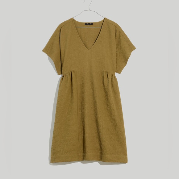MADEWELL Crinkle Gauze Dolman Sleeve Olive Green Mini Dress - Picture 2 of 5